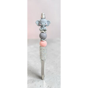 Custom Pen Baby Elephant Silver Metallic Beaded Sparkle Bling